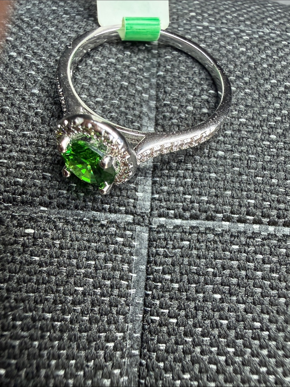 Green Cubic Zirconia Halo Ring - Size 10